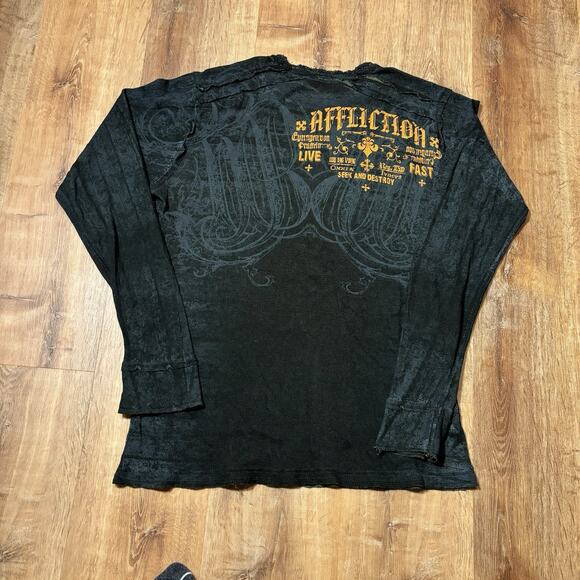 Vintage Affliction Thermal Shirt Reversible Y2K Long Sleeve Camo Black Mens 2XL - Picture 6 of 10
